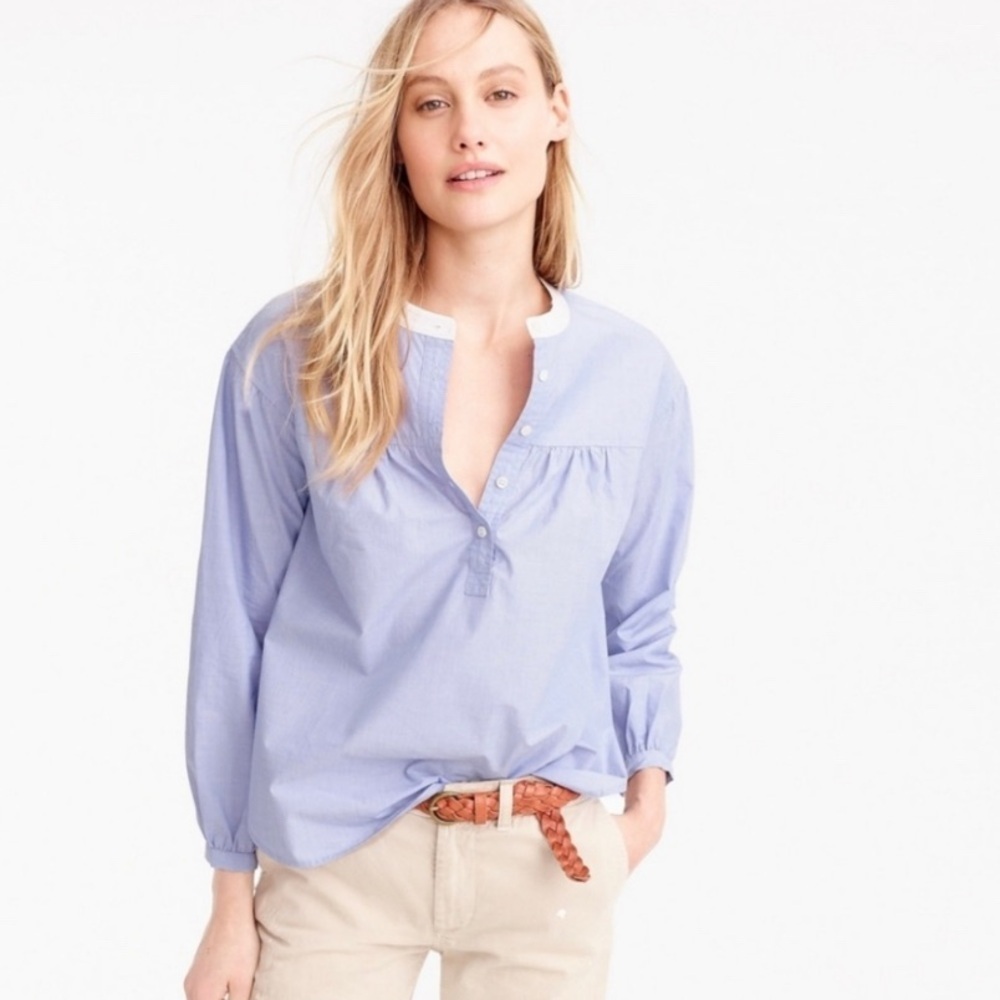 J Crew Gathered Popover in End-on-end Cotton Light Blue 2